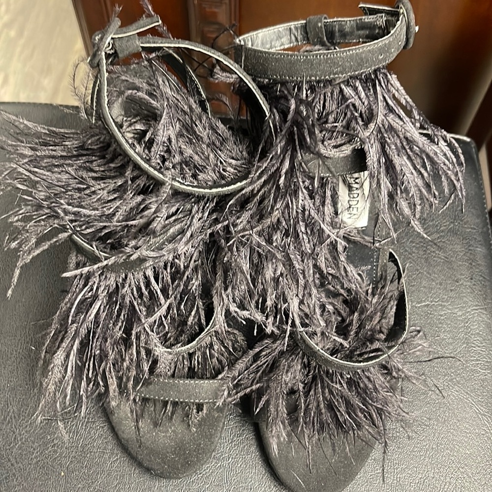 Steve Madden Feather Black Strappy Heel